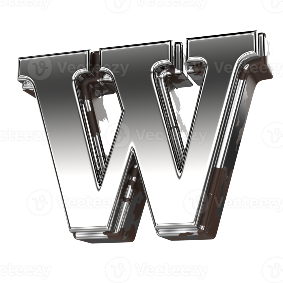 Silver Letter W 3d Rendering png