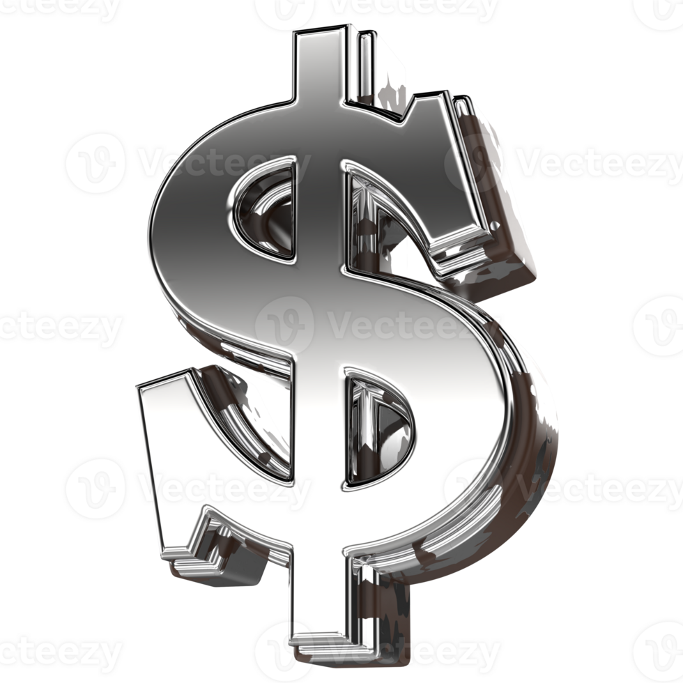 Silver Number Symbol Dollar 3d png