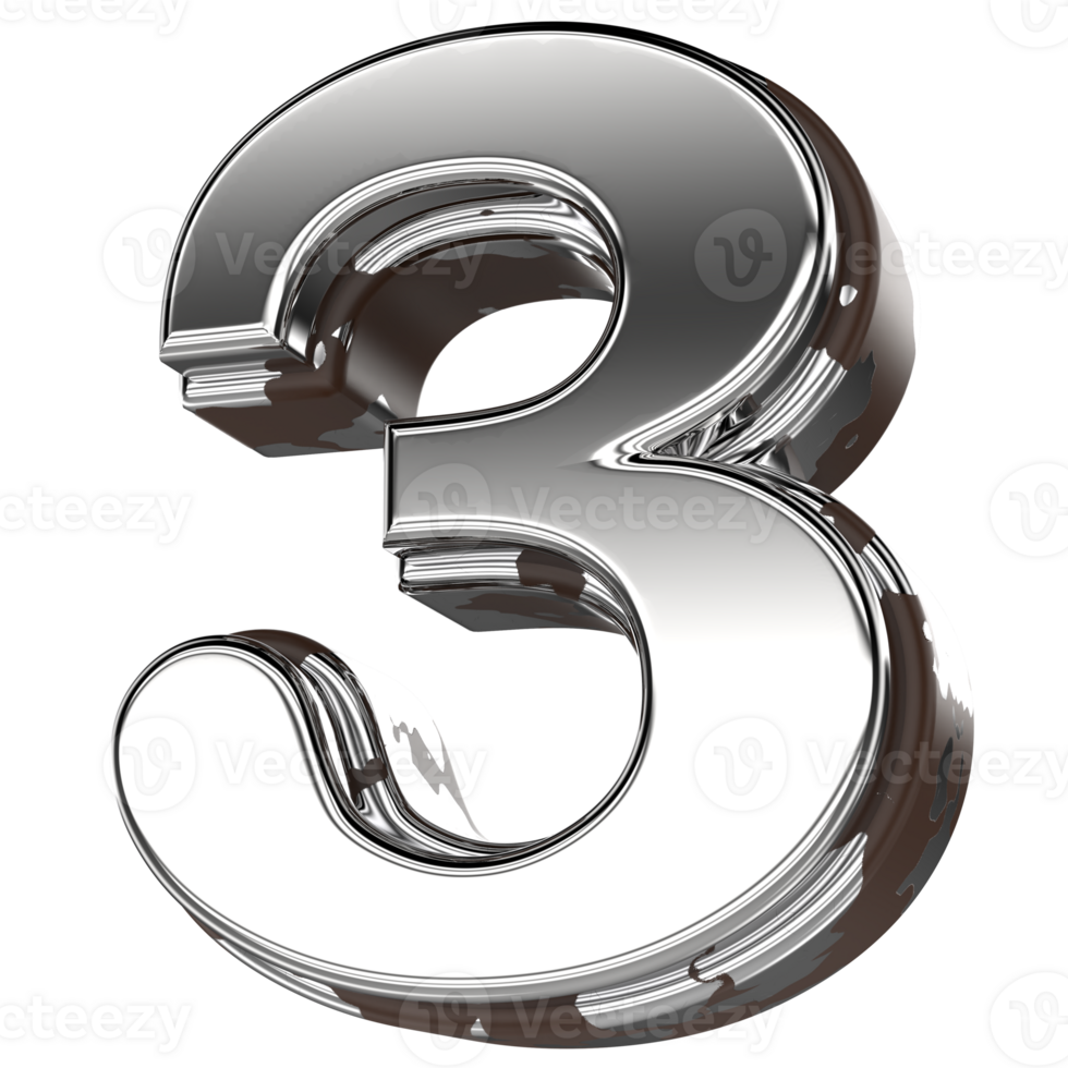 Silver Number 3 3d png