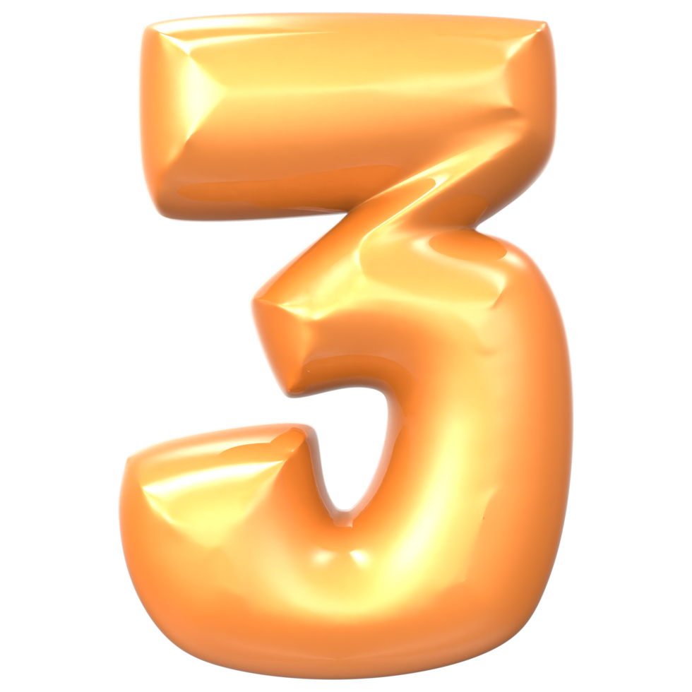 Gold Number 3 3D Render png