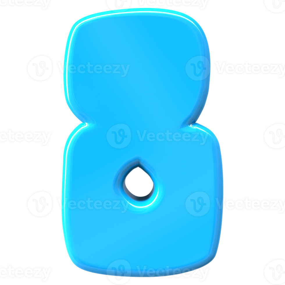 Blue Number 8 3D Render png