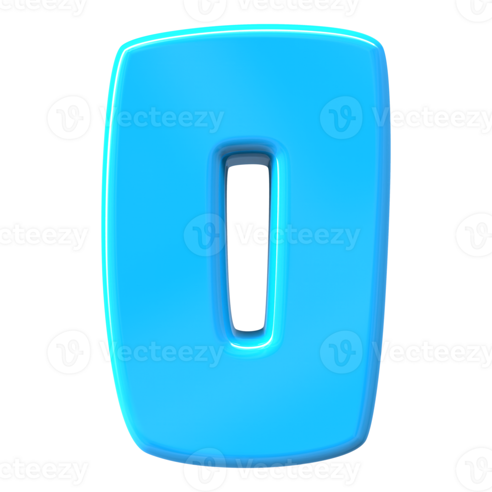 Blue Number 0 3D Render png