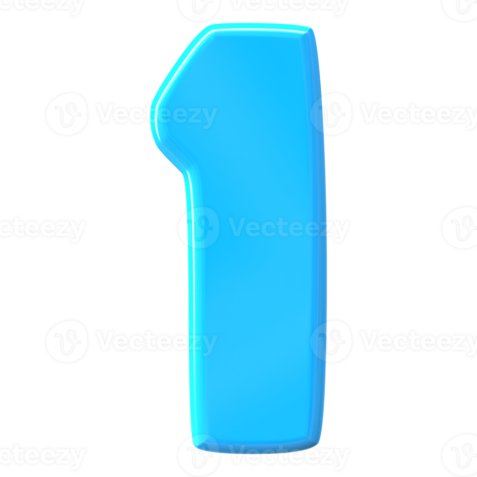 Blue Number 1 3D Render png