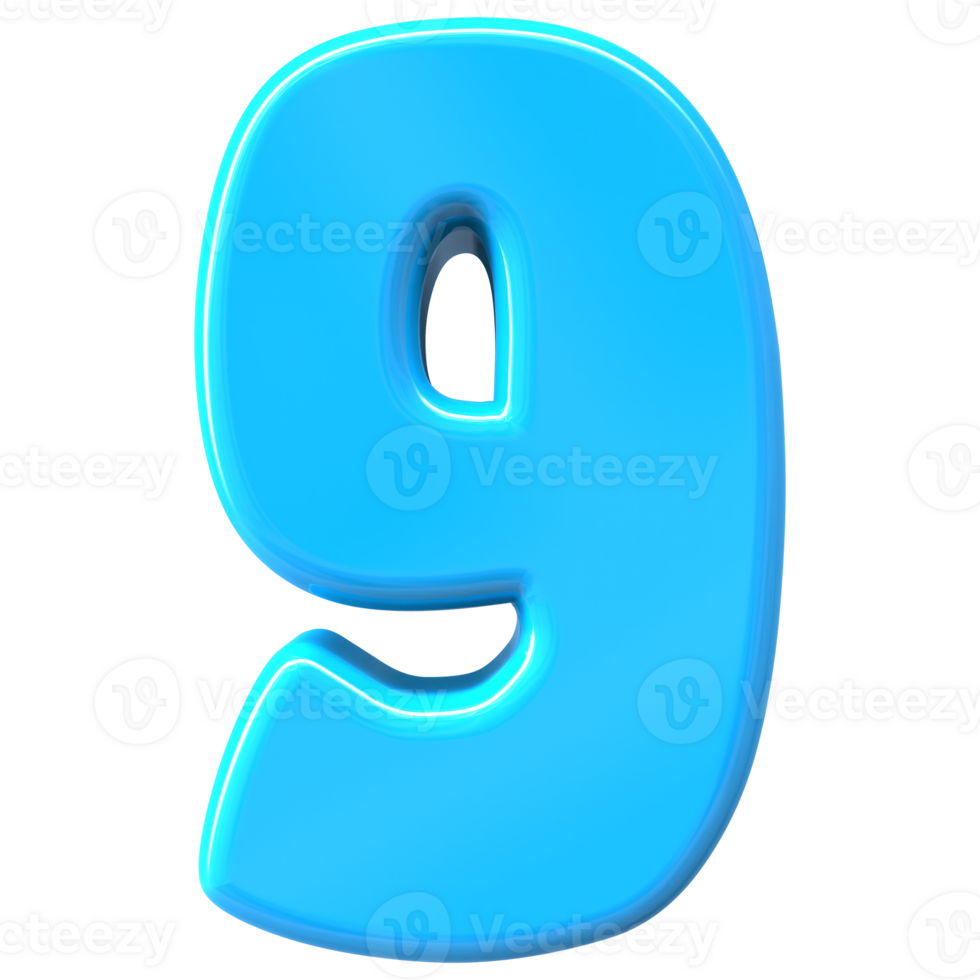 Blue Number 9 3D Render png