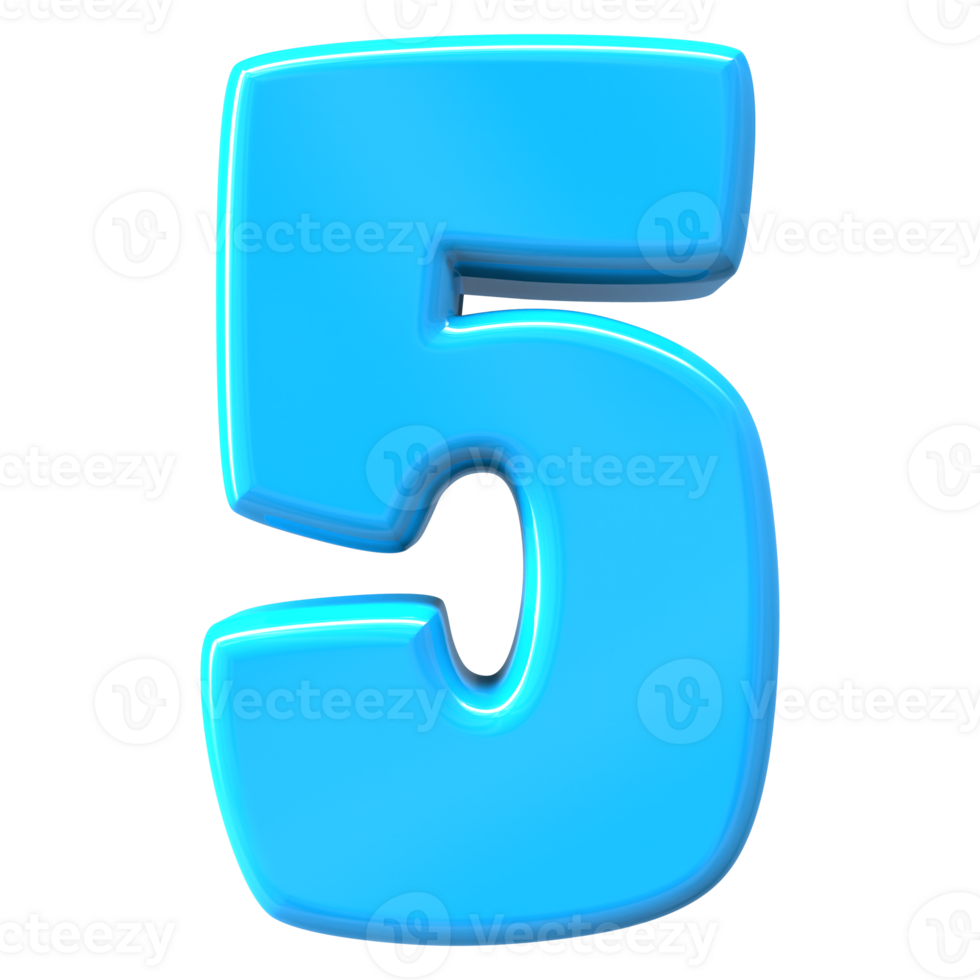 Blue Number 5 3D Render png