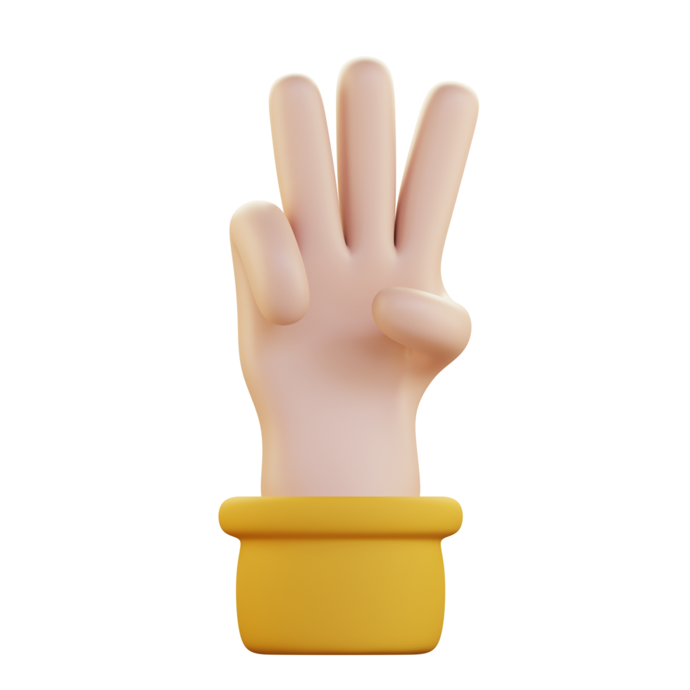 three finger hand gesture 3d icon illustration png