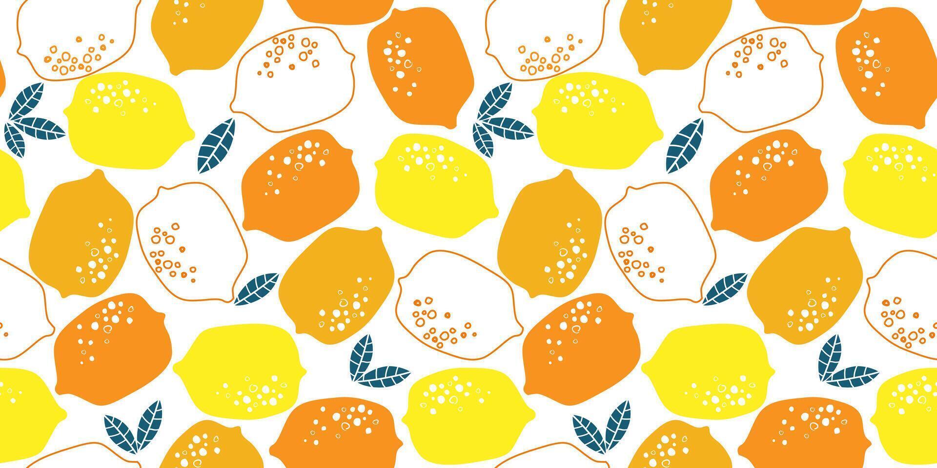 Seamless pattern with abstract silhouettes of lemons. Summer bright citrus fruit print. Vector graphics.