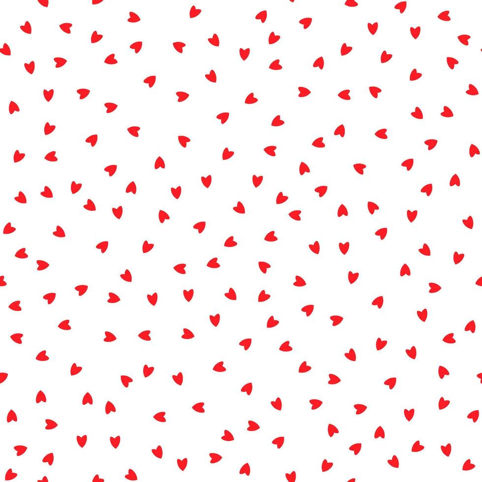 Seamless pattern with random chaotic red hearts. Festive, cute romantic print for Valentine's Day, wedding. Vector graphics.