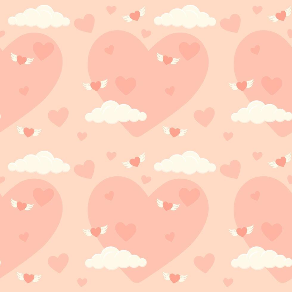 sin costura modelo con amor corazones y nubes San Valentín día rosado vector ilustración antecedentes. dibujos animados elemento para fiesta patrones, embalaje, diseños