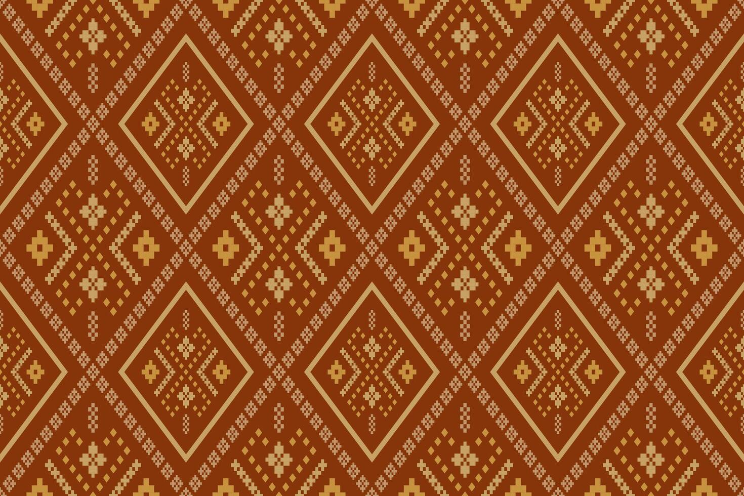 Orange vintages cross stitch traditional ethnic pattern paisley flower Ikat background abstract Aztec African Indonesian Indian seamless pattern for fabric print cloth dress carpet curtains and sarong vector