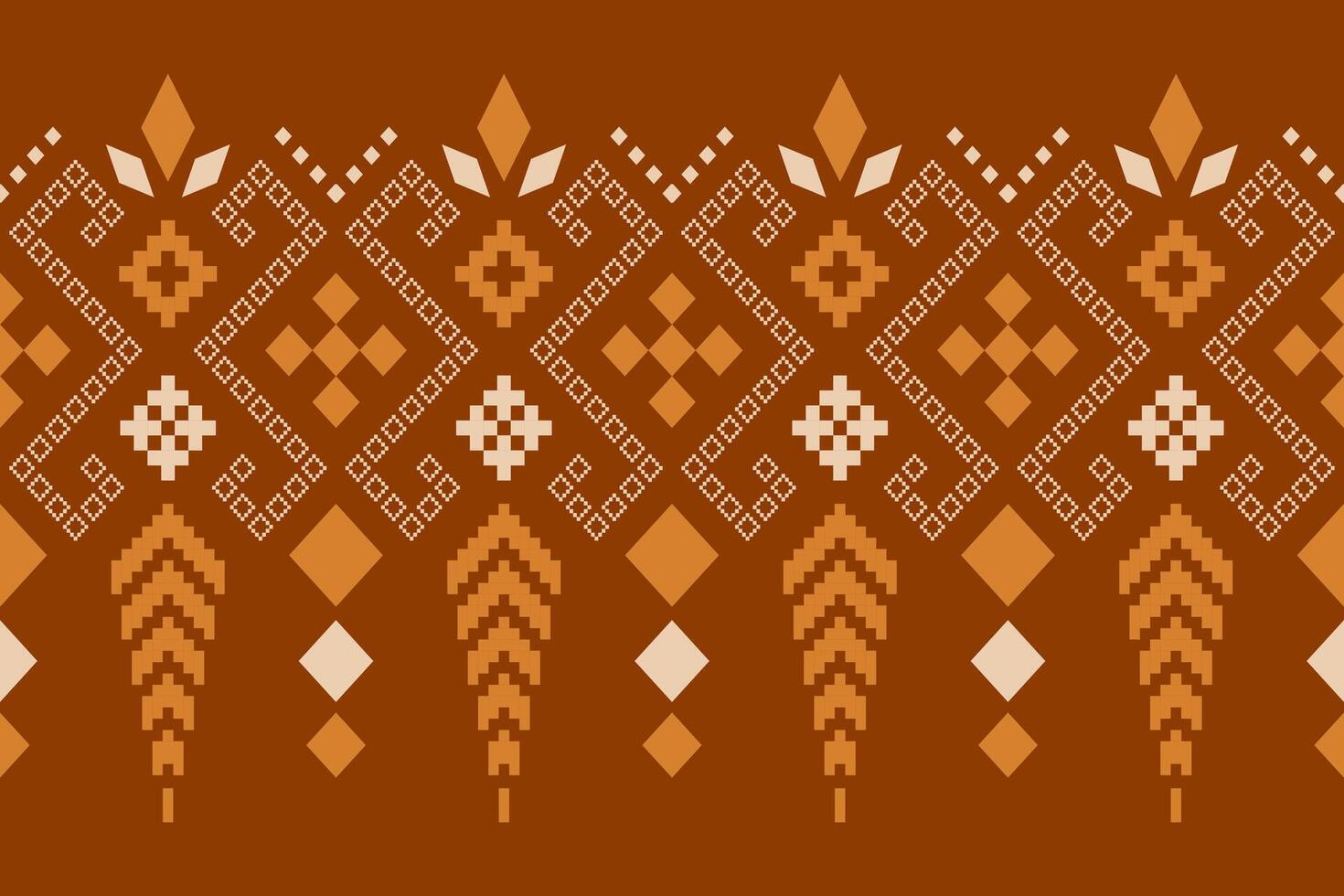 Orange vintages cross stitch traditional ethnic pattern paisley flower Ikat background abstract Aztec African Indonesian Indian seamless pattern for fabric print cloth dress carpet curtains and sarong vector
