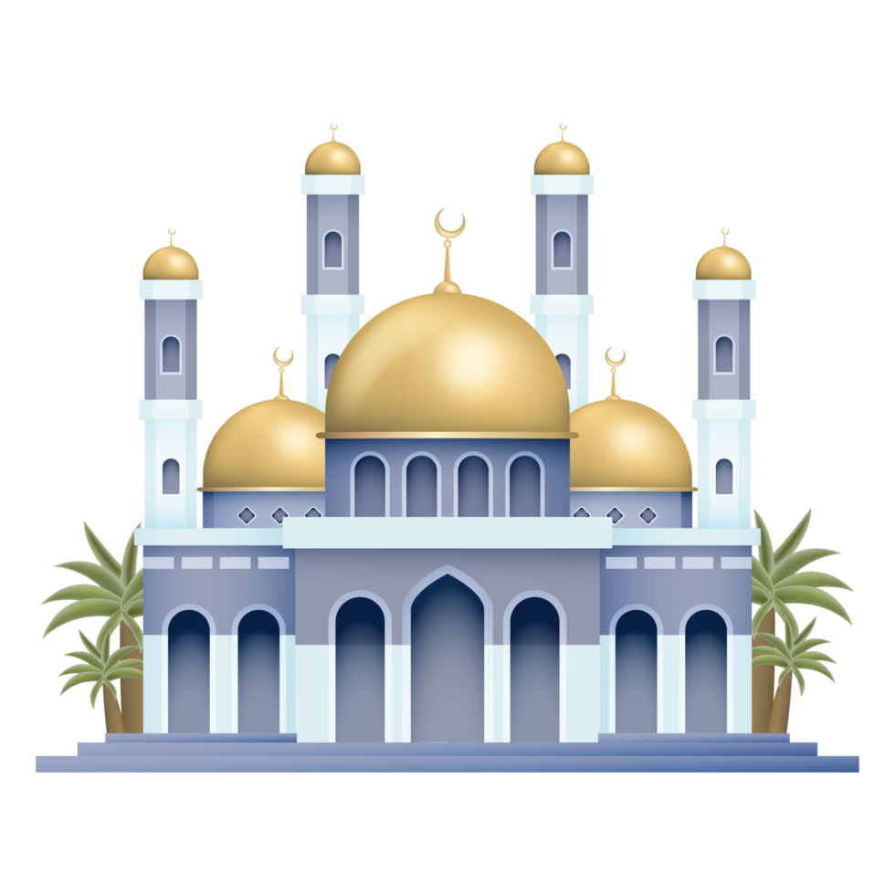 blue mosque with gold dome in transparent background png