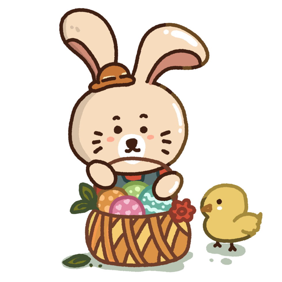 Bunny and Chick with basket easter eggs png