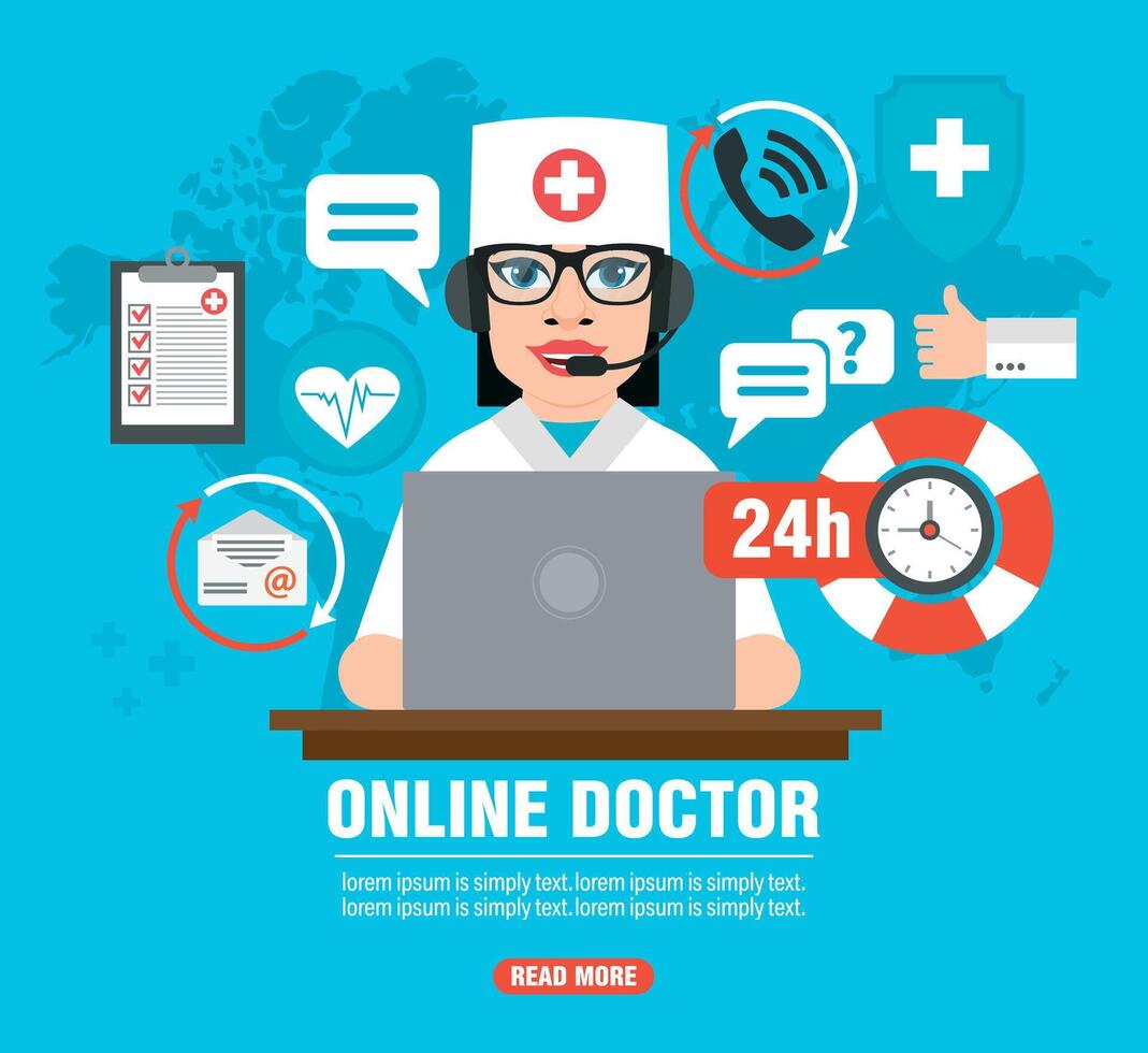 Healthcare concept design flat. Doctor online consultation vector