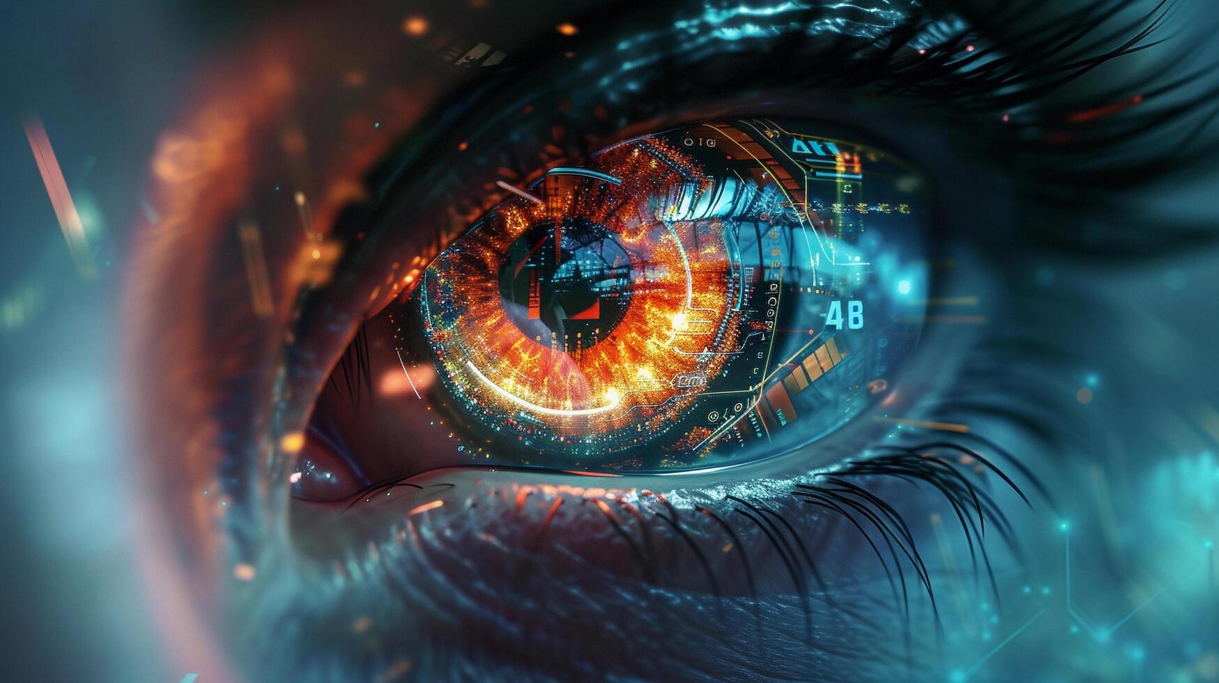 AI generated Artificial Intelligence illustration of Cybernetic Eye, background image, generative AI photo