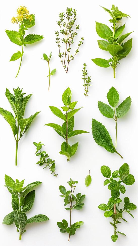 AI generated Various medicinal plants individually against a clean white background, background image, generative AI photo