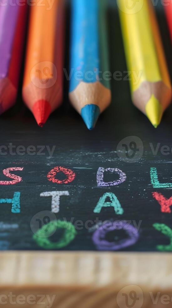 AI generated Back to school, Chalkboard Countdown, Use a chalkboard to create a countdown to the first day of school with vibrant chalk colors, background image, generative AI photo