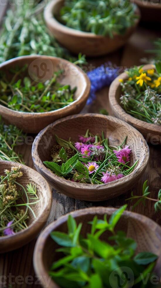 AI generated Fresh Herbal Ingredients, background image, generative AI photo