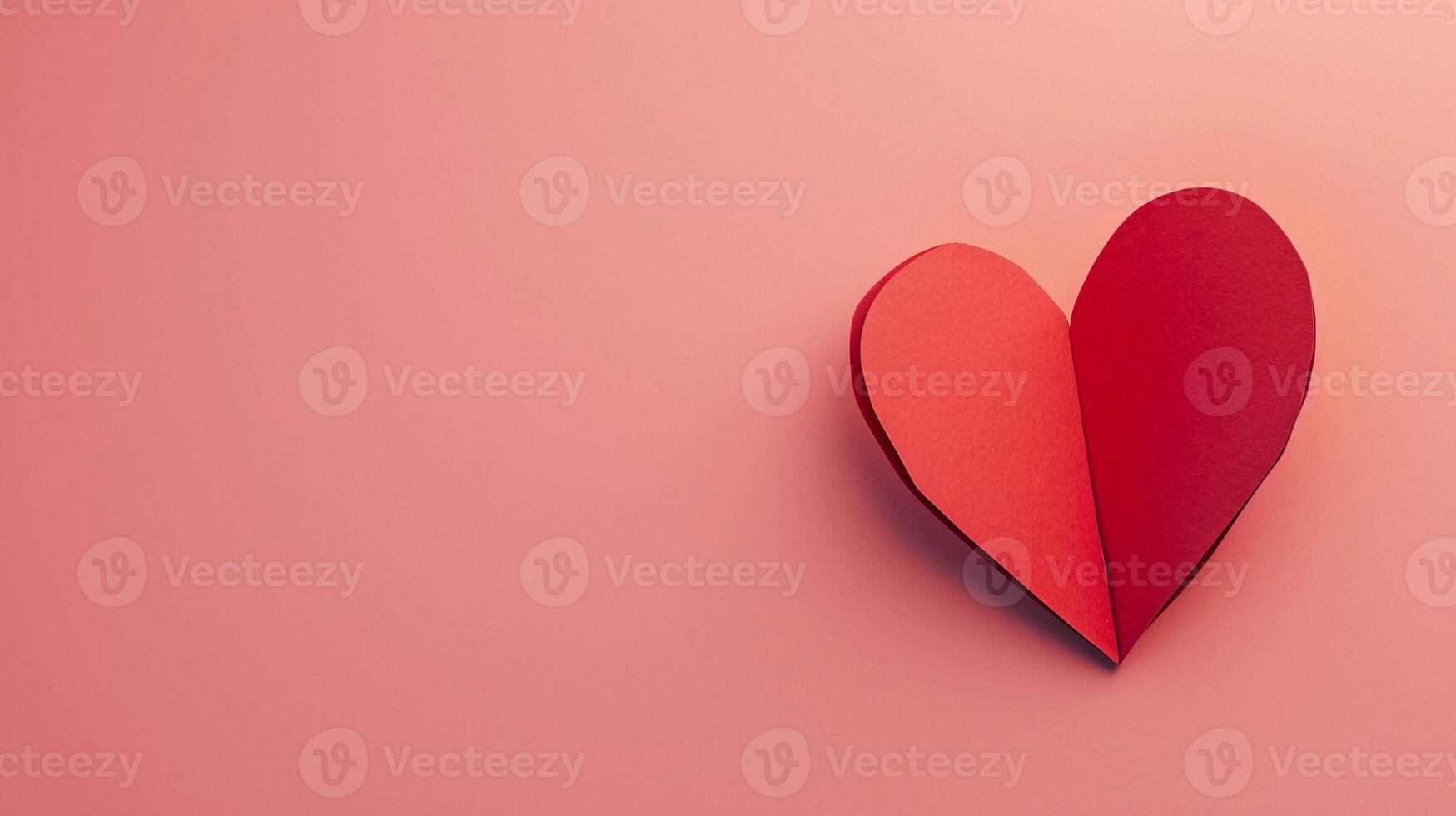 AI generated Top view of a red papers heart shape on a pink background with space for text, generative AI photo