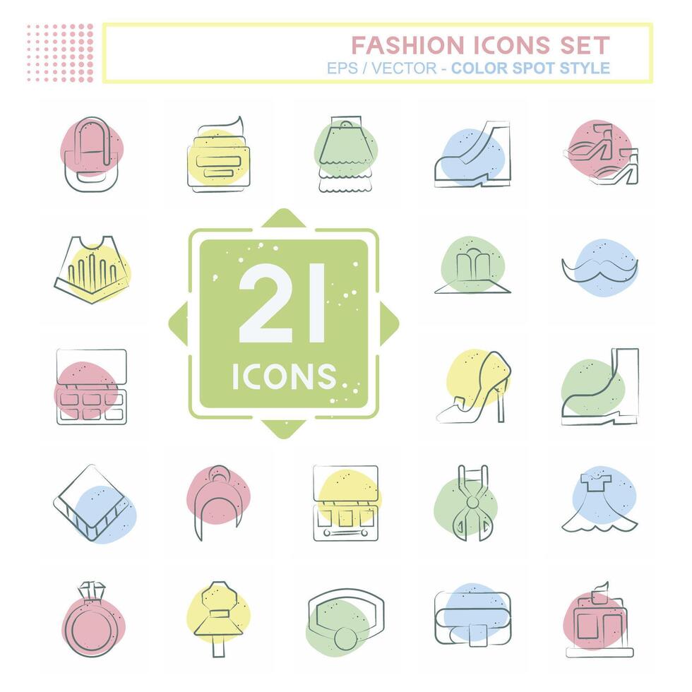 Icon Set Fashion. related to Beauty symbol. Color Spot Style. simple design editable. simple illustration vector