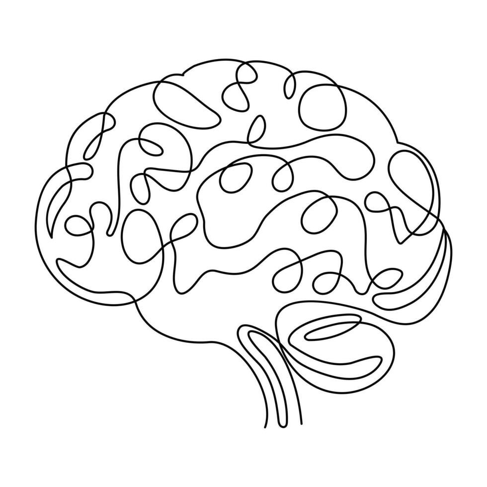 continuo soltero línea dibujo de humano cerebro vector ilustración en un blanco antecedentes