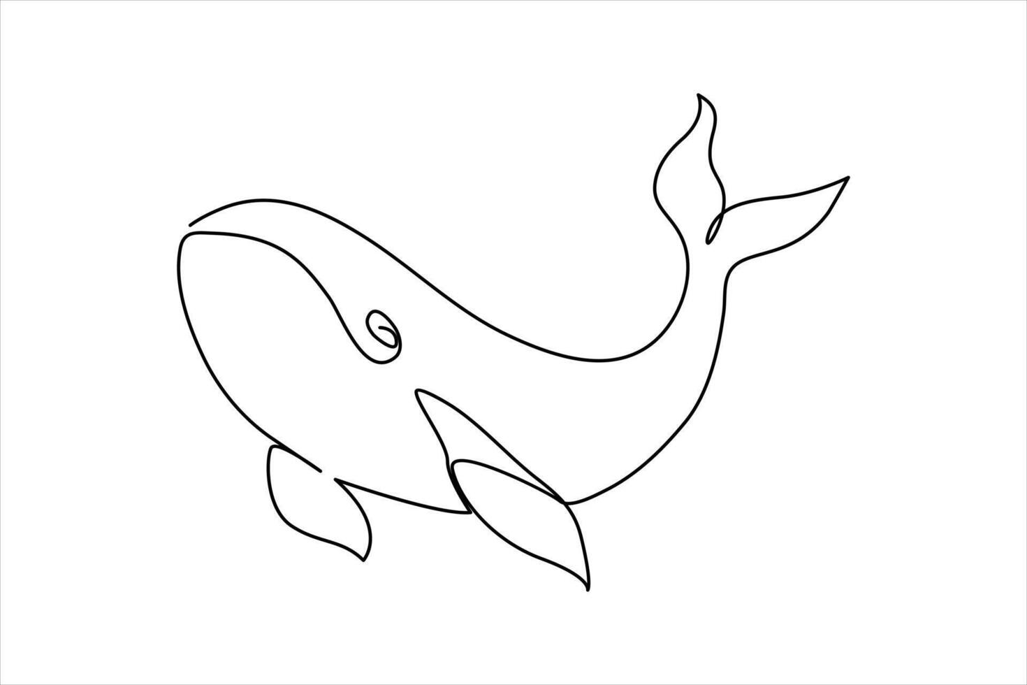 Continuous One line whale outline vector art illustration