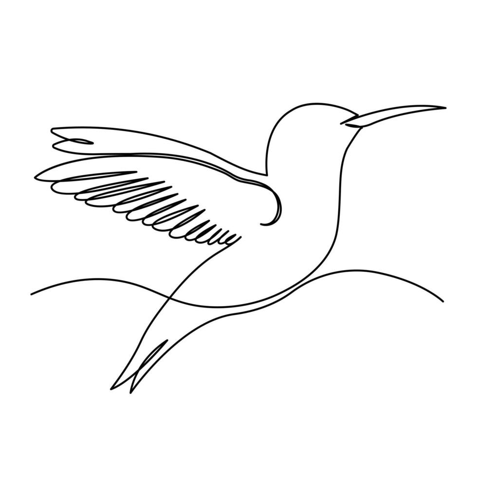 Continuous single line drawing of wild flying hummingbird line art ...