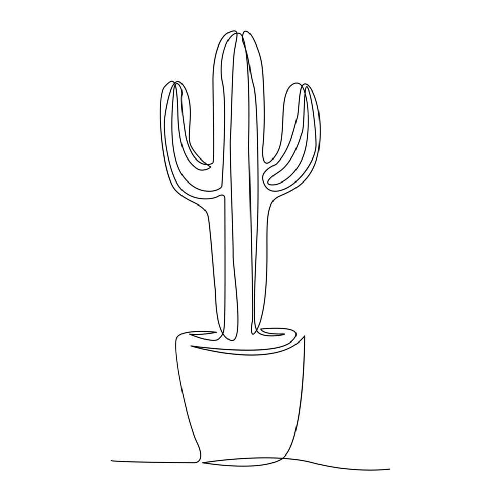 Continuous single line Cactus outline drawing vector art illustration isolated design on white Background.