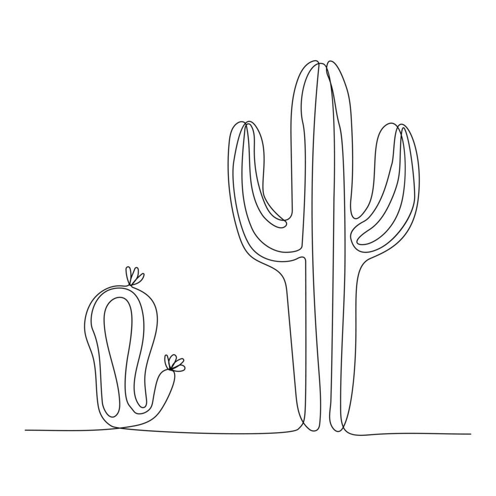 Continuous single line Cactus outline drawing vector art illustration isolated design on white Background.