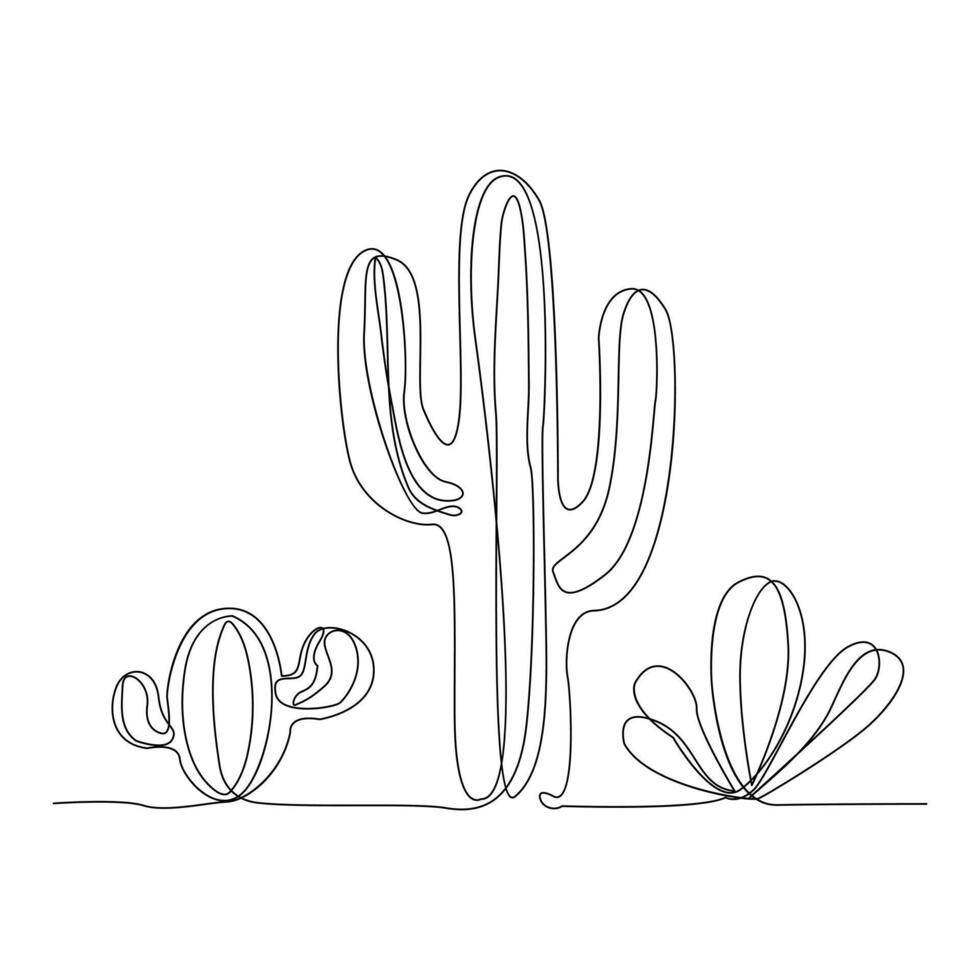 Continuous single line Cactus outline drawing vector art illustration isolated design on white Background.