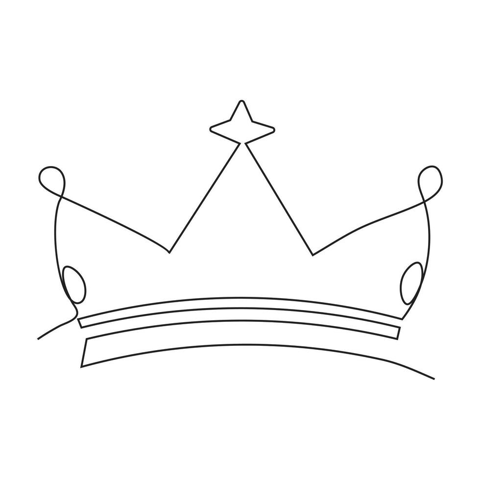 Continuous single line drawing of royal crown simple king crown outline vector art illustration design.