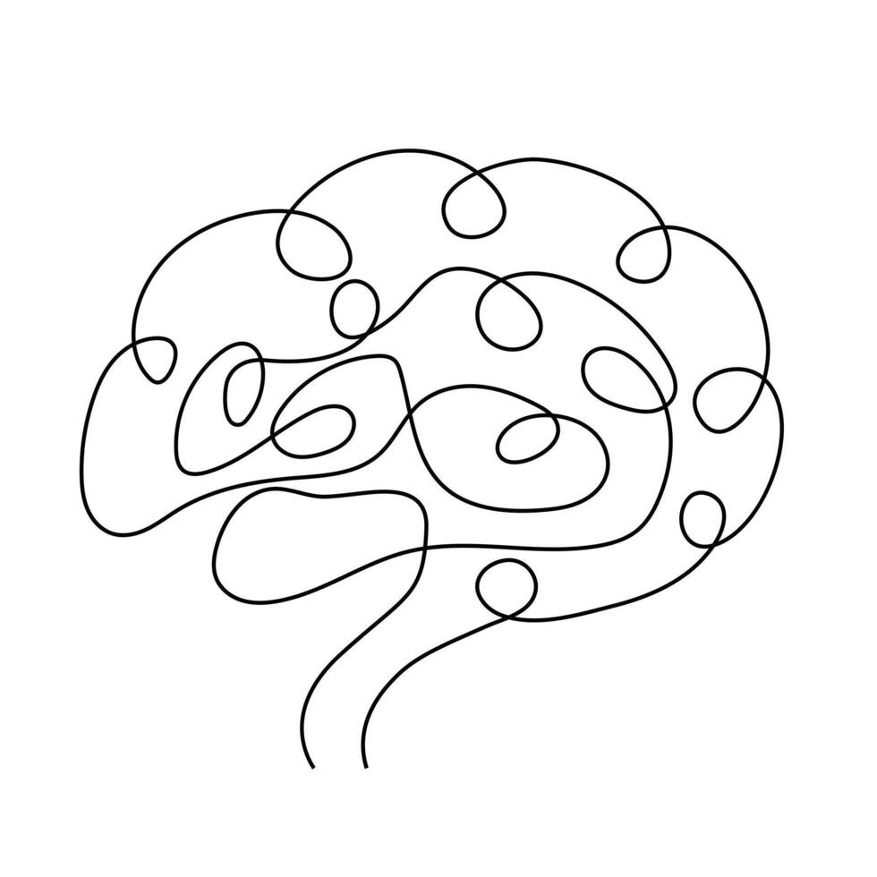 Continuous single line drawing of Human brain Vector illustration on a white background