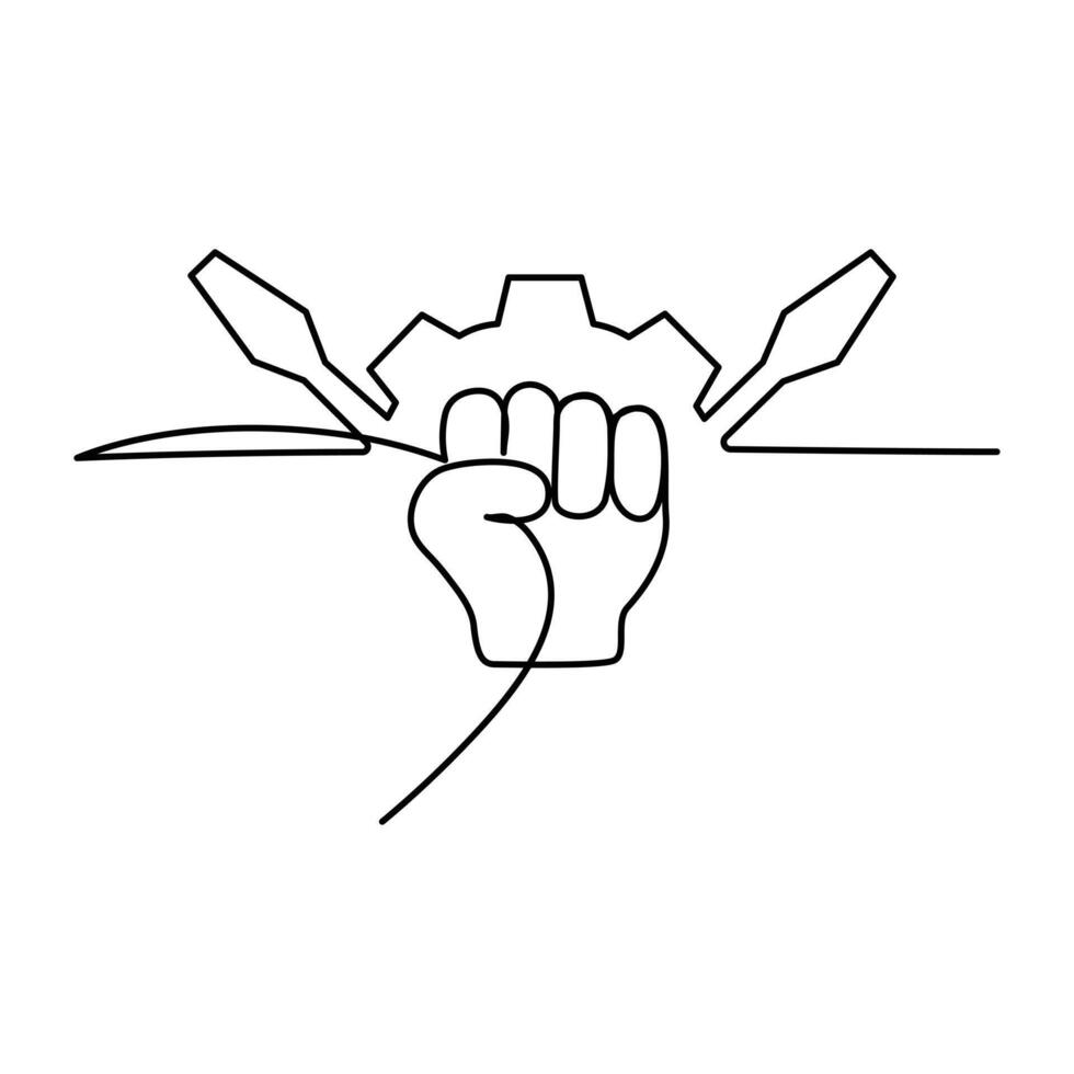 Hand holding tools labor day icon single line art vector illustration design