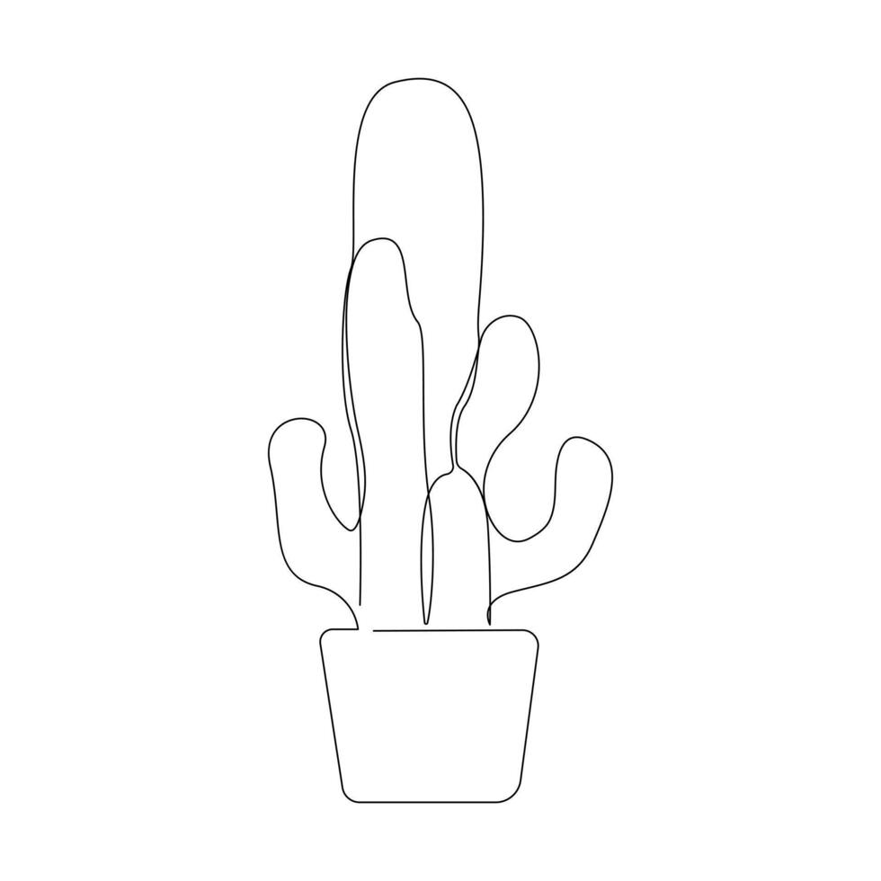 Continuous single line Cactus outline drawing vector art illustration isolated design on white Background.