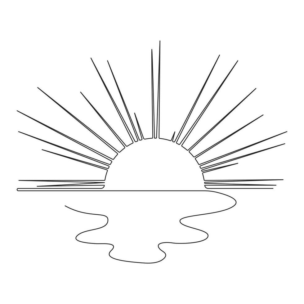 Continuous one line drawing of sunset sunrise outline vector art, landscape illustration design.