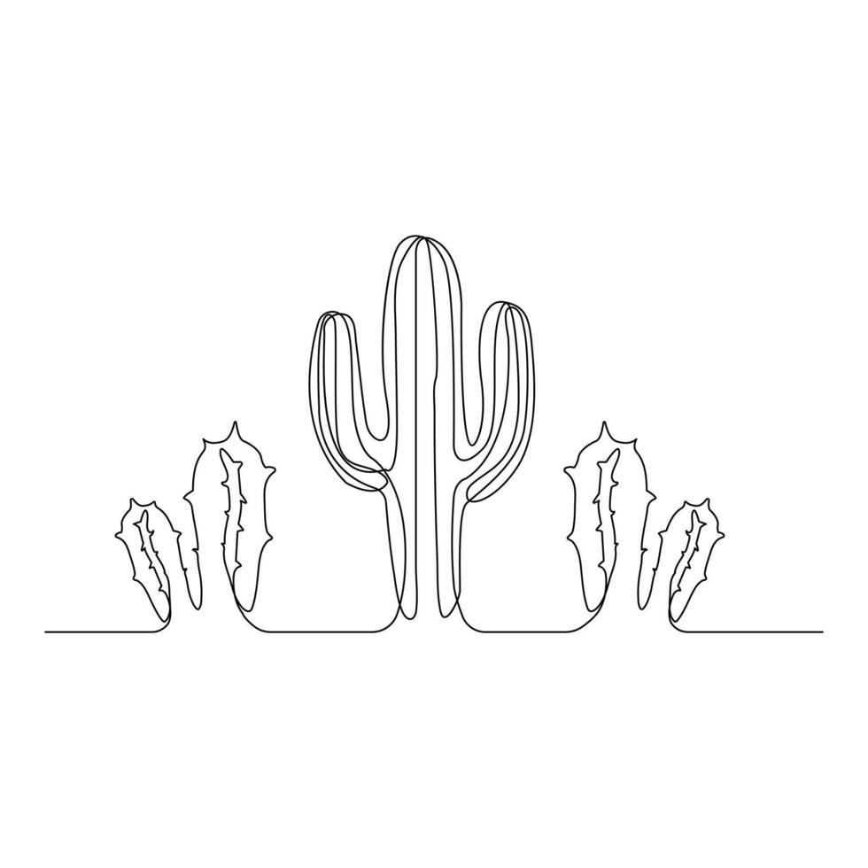 Continuous single line Cactus outline drawing vector art illustration isolated design on white Background.
