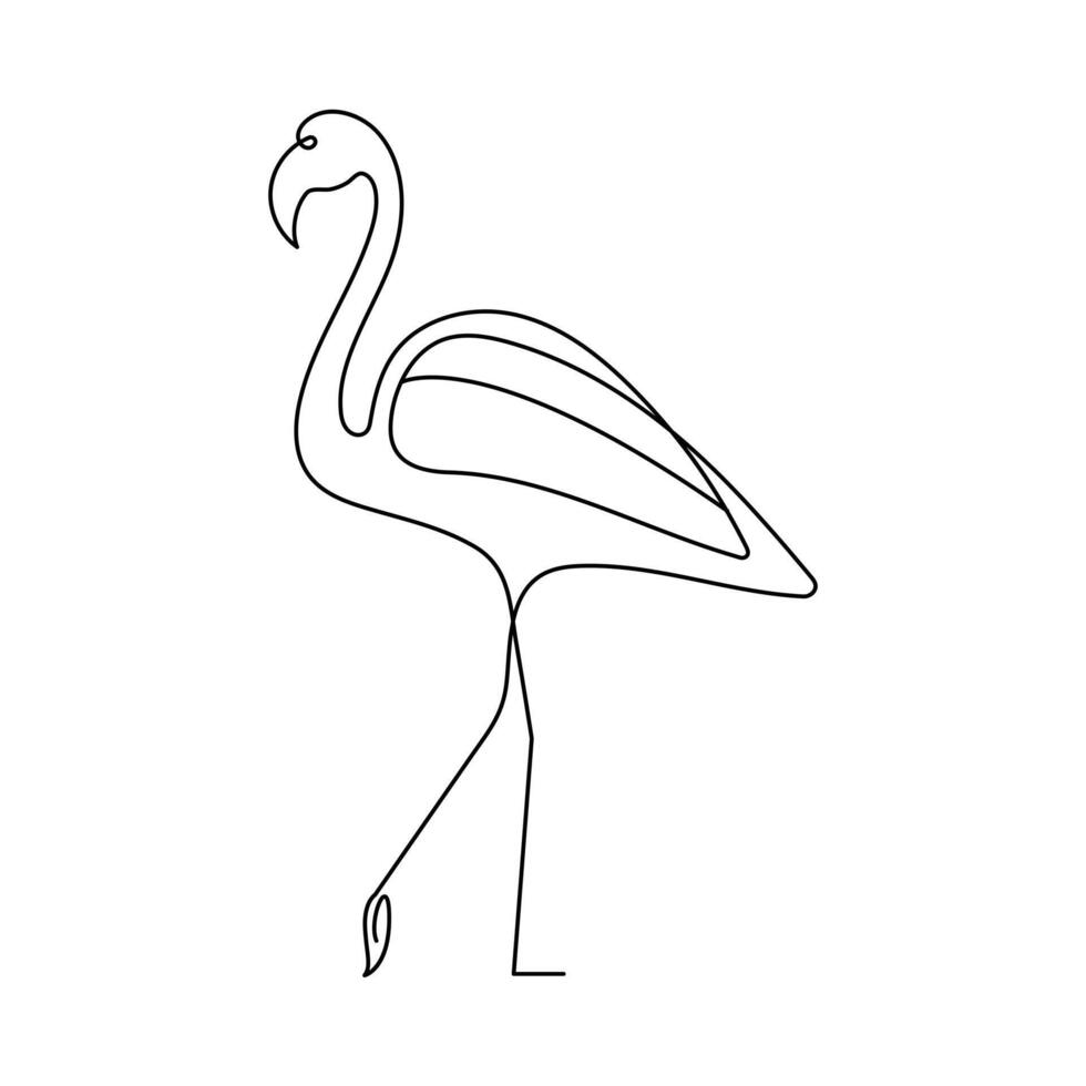 Continuous single line drawing black icon of flamingo Outline vector art.
