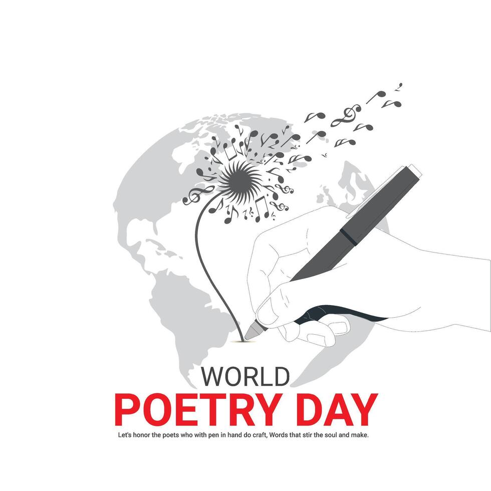 World Poetry Day, creative ads design. Media poster vector 3D Illustration