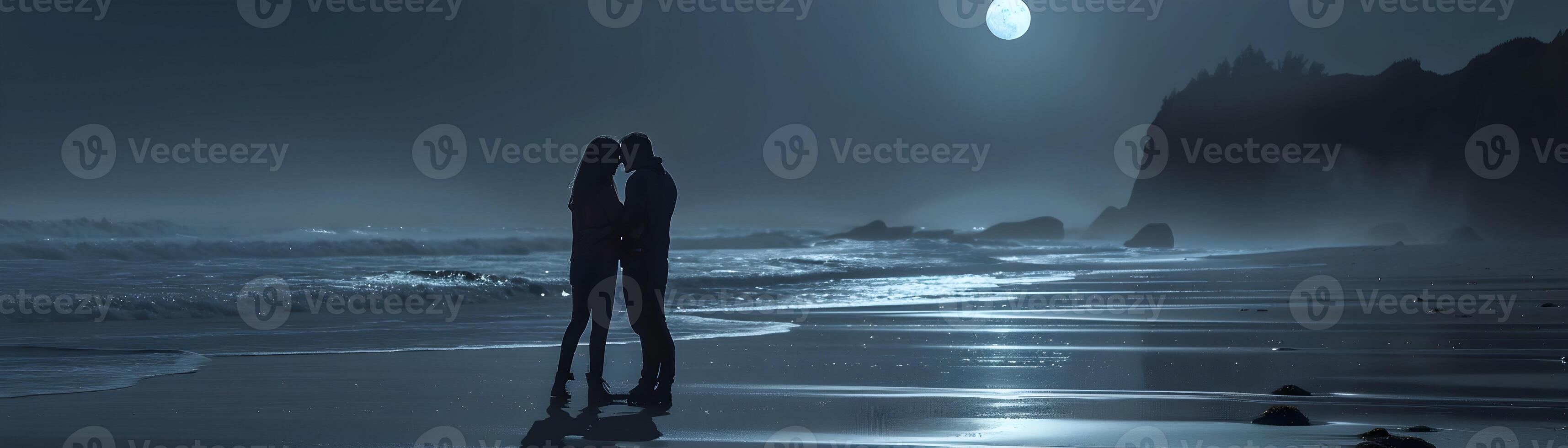 AI generated Couple sharing a quiet moment on a moonlit beach, valentine's day vibes, background image, generative AI photo