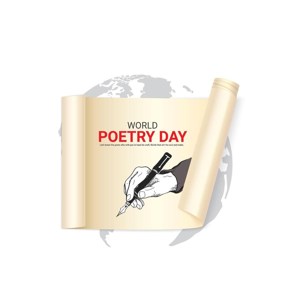 mundo poesía día, creativo anuncios diseño. medios de comunicación póster vector 3d ilustración
