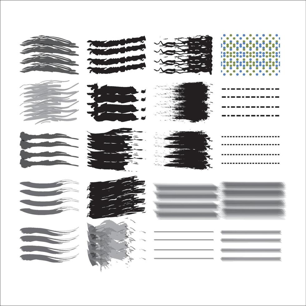 tinta texturizado cepillar. grunge arañazos y sucio textura pintar salpicaduras artístico cepillo trazos, marcos y cajas vector recopilación. negro muestras, lugares y imperfecciones. cepillos, resumen rastros,