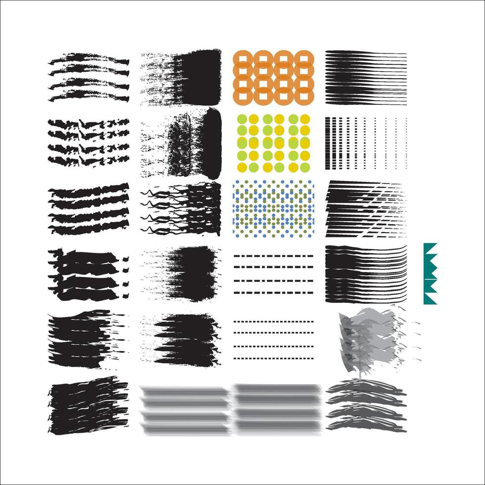 tinta texturizado cepillar. grunge arañazos y sucio textura pintar salpicaduras artístico cepillo trazos, marcos y cajas vector recopilación. negro muestras, lugares y imperfecciones. cepillos, resumen rastros,