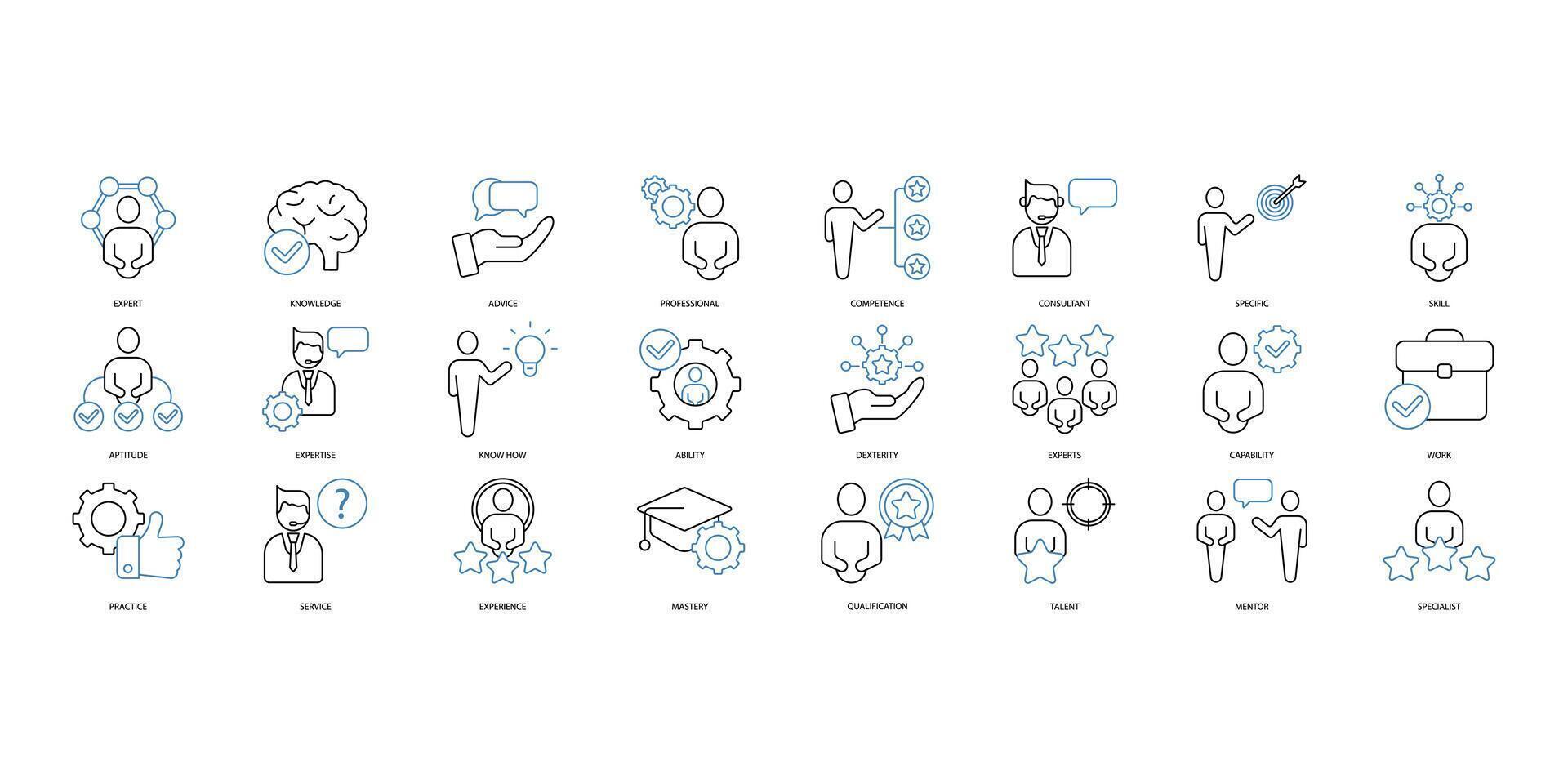 expert icons set. Set of editable stroke icons.Vector set of expert vector