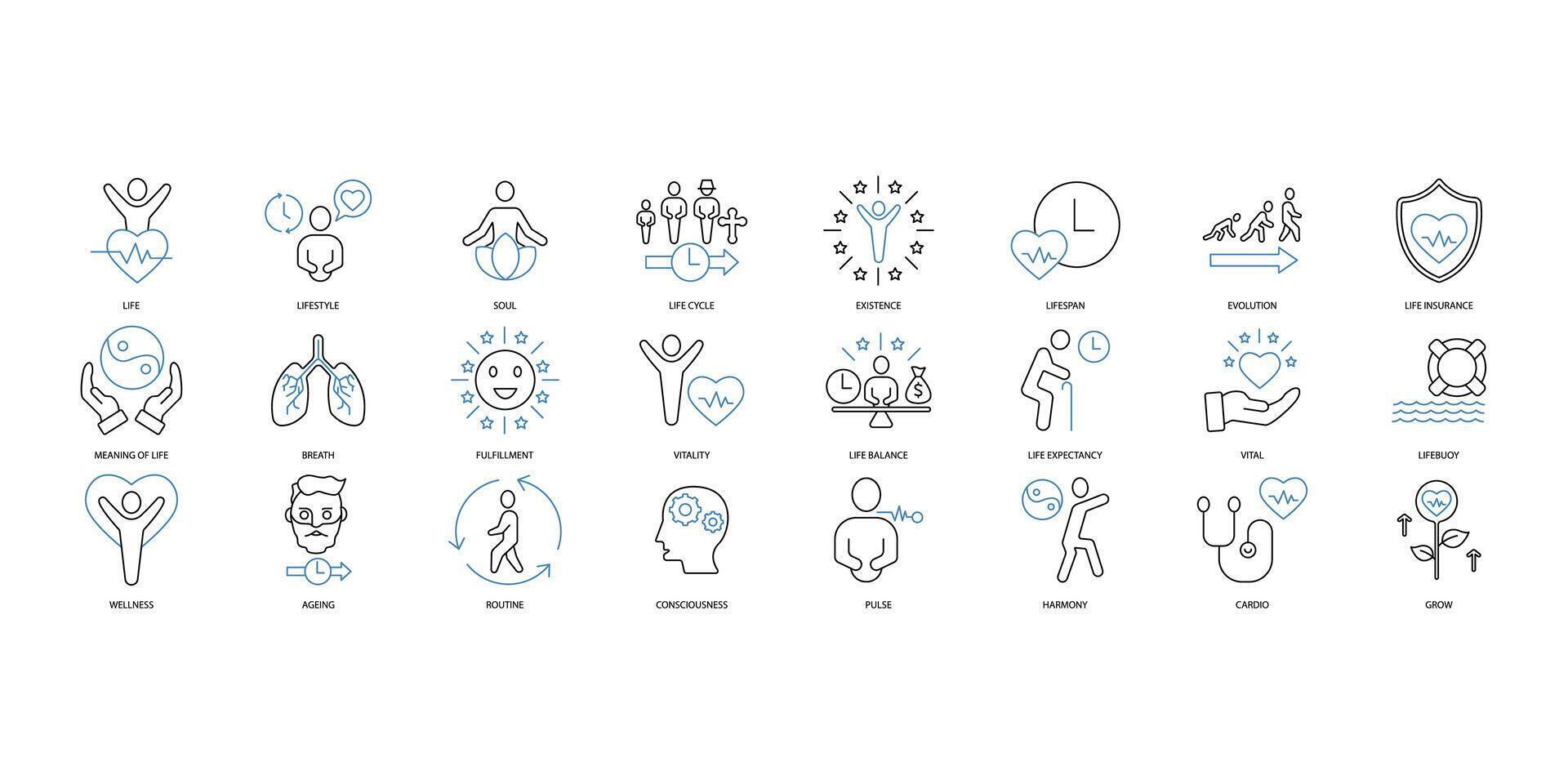 Life icons set. Set of editable stroke icons.Vector set of Life vector