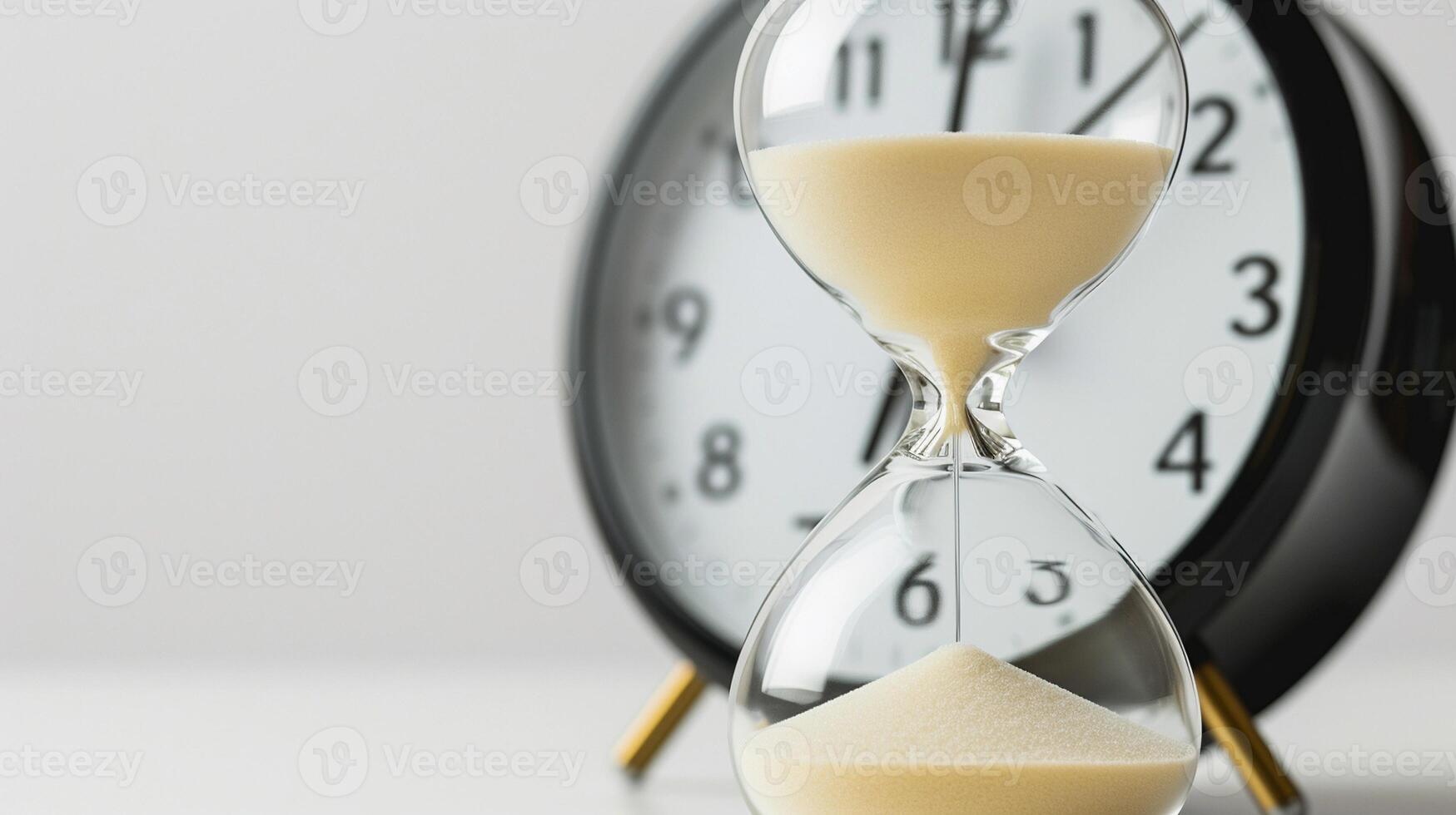 AI generated Close-up portrait of hourglass and wall clock next to it against white background, generative AI photo