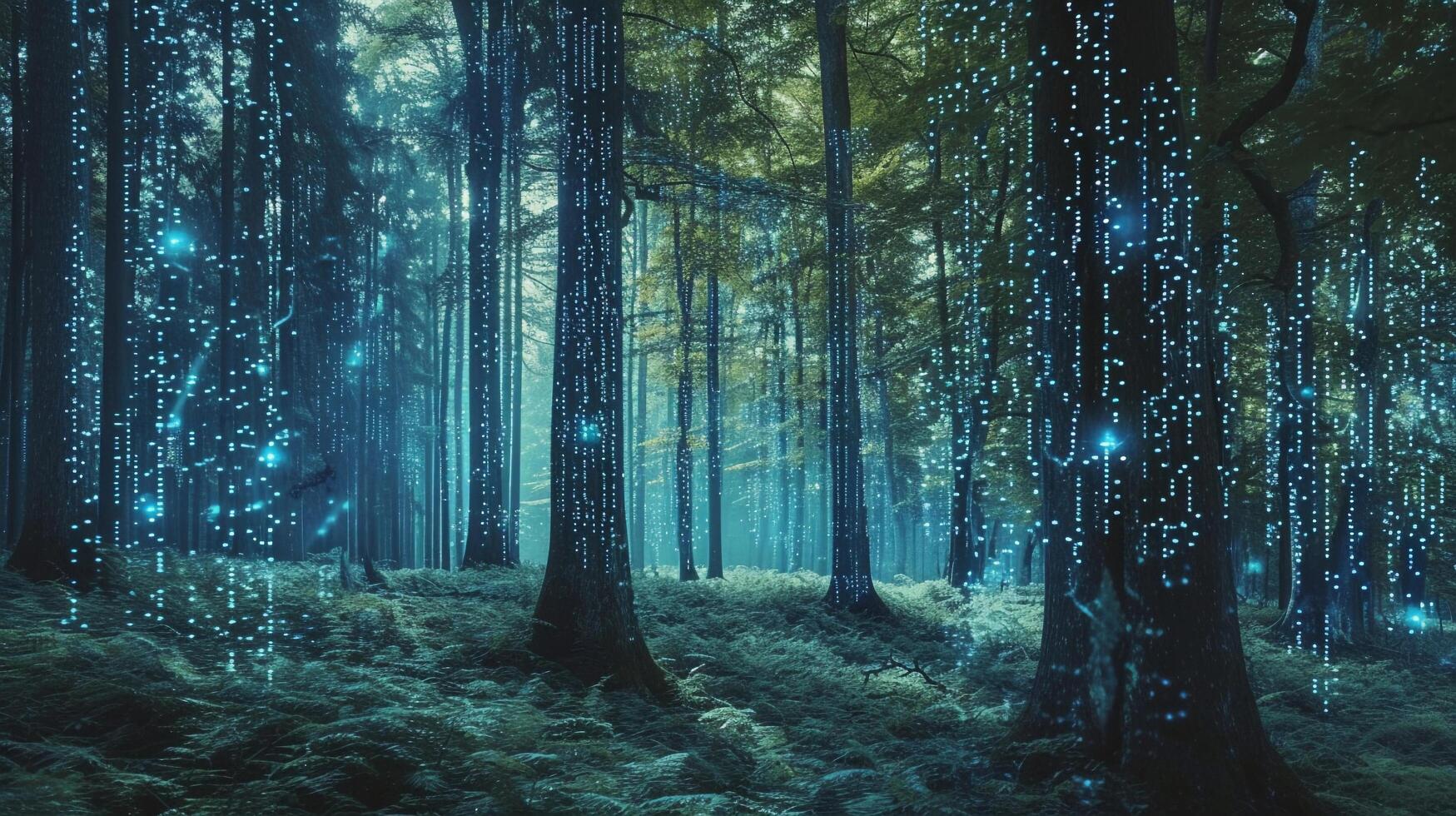 AI generated Artificial Intelligence illustration of Algorithmic Forest, background image, generative AI photo