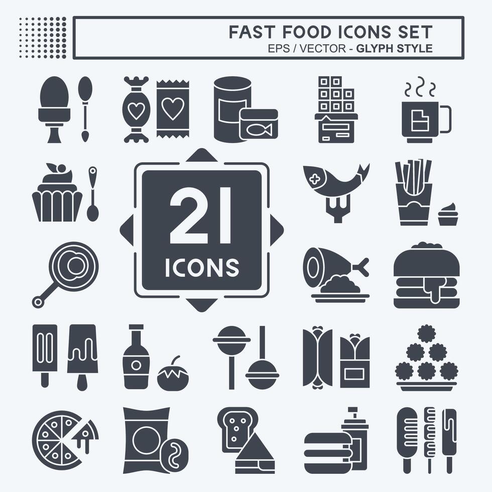 Icon Set Fast Food. related to Restaurant symbol. glyph style. simple design editable. simple illustration vector