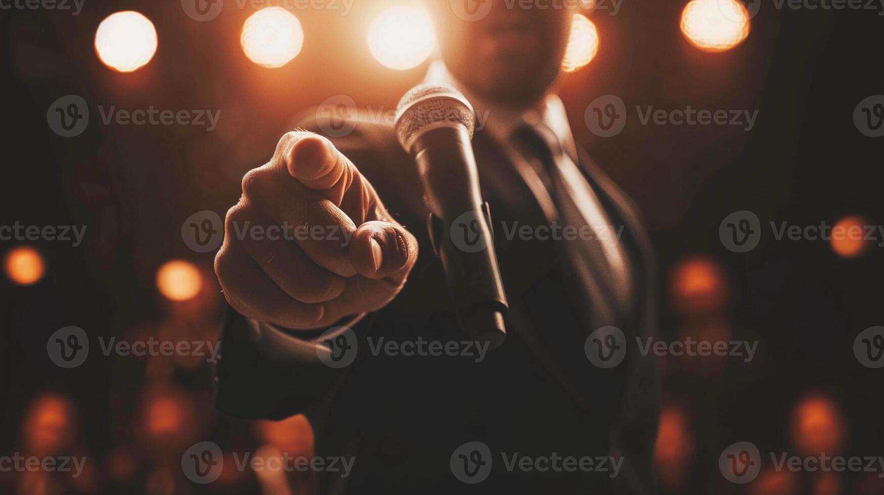 AI generated Captivating Orator, powerful presence of a political leader delivering a speech, background image, generative AI photo