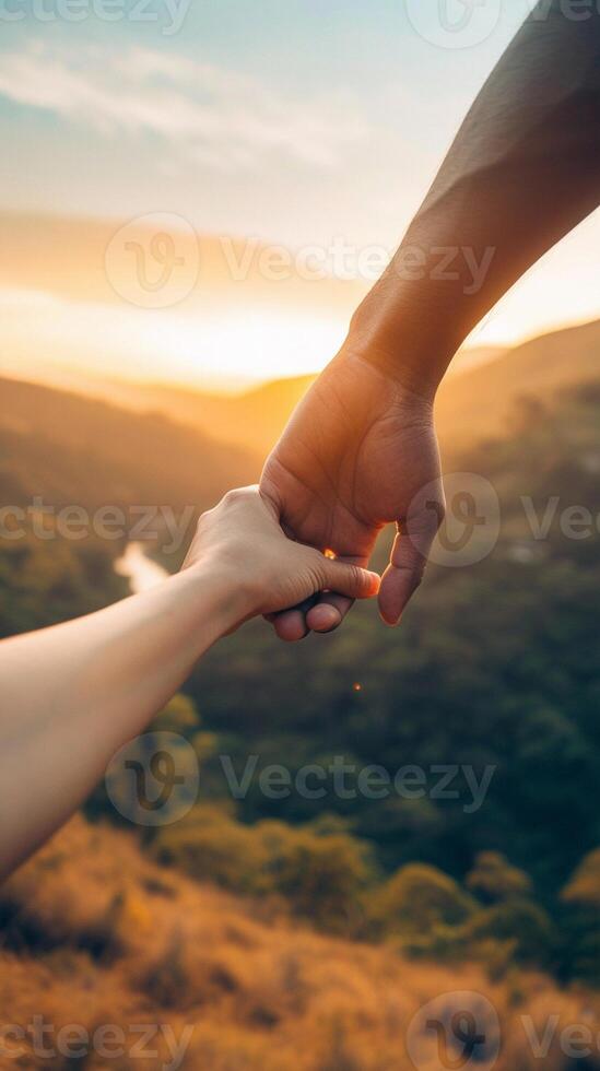 AI generated A close-up of a man's hand and a woman's hand holding, background image, generative AI photo