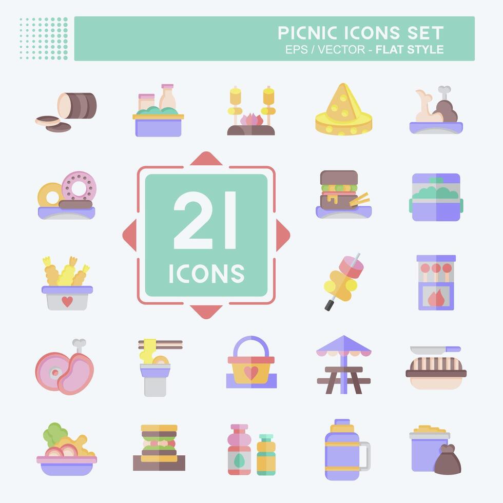 icono conjunto picnic. relacionado a fiesta símbolo. plano estilo. sencillo diseño editable. sencillo ilustración vector